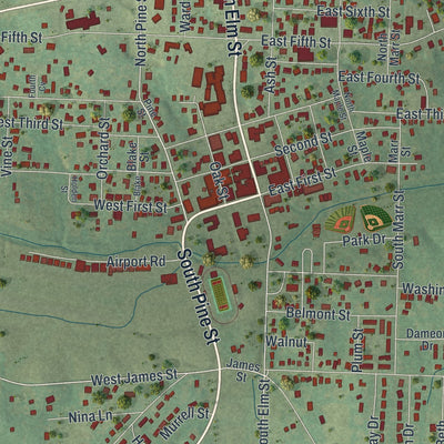 Close-up of the map of Mountain View, Missouri print showing street and building detail