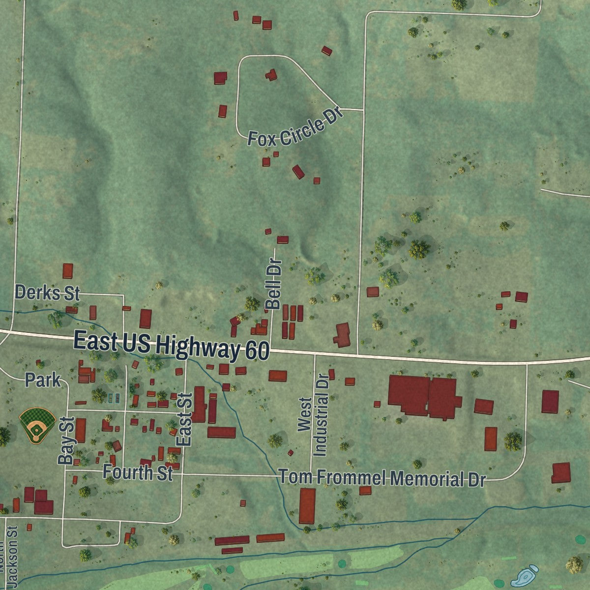 Second close-up of the map of Mountain View, Missouri print showing more streets and buildings