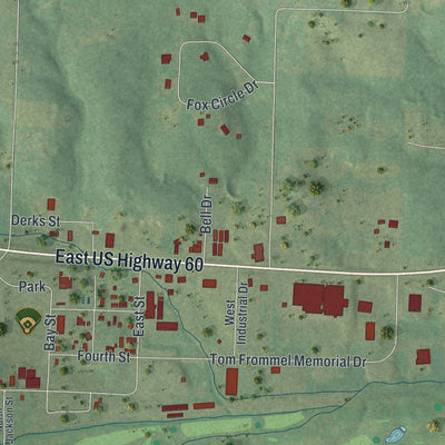 Second close-up of the map of Mountain View, Missouri print showing more streets and buildings