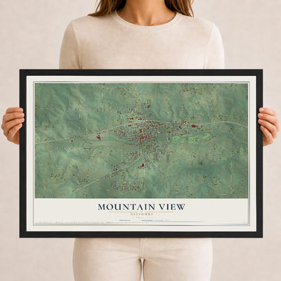 Map of Mountain View, Missouri, 12 x 18 inch print in a black wood frame