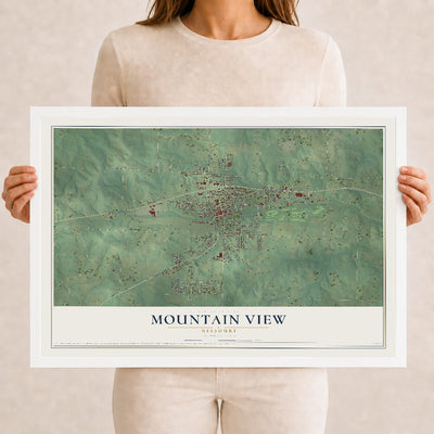 Map of Mountain View, Missouri, 12 x 18 inch print in a white wood frame