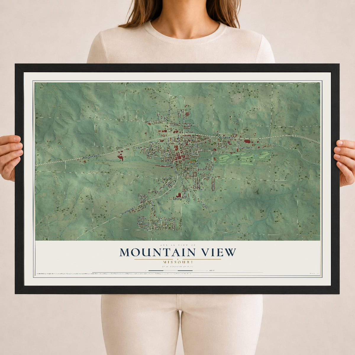 Map of Mountain View, Missouri, 18 x 24 inch print in a black wood frame
