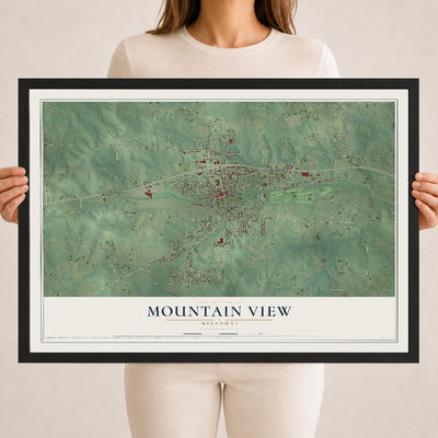 Map of Mountain View, Missouri, 18 x 24 inch print in a black wood frame
