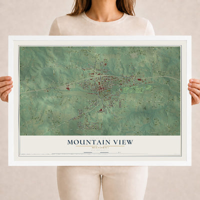 Map of Mountain View, Missouri, 18 x 24 inch print in a white wood frame