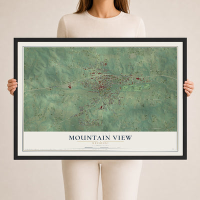 Map of Mountain View, Missouri, 24 x 36 inch print in a black wood frame