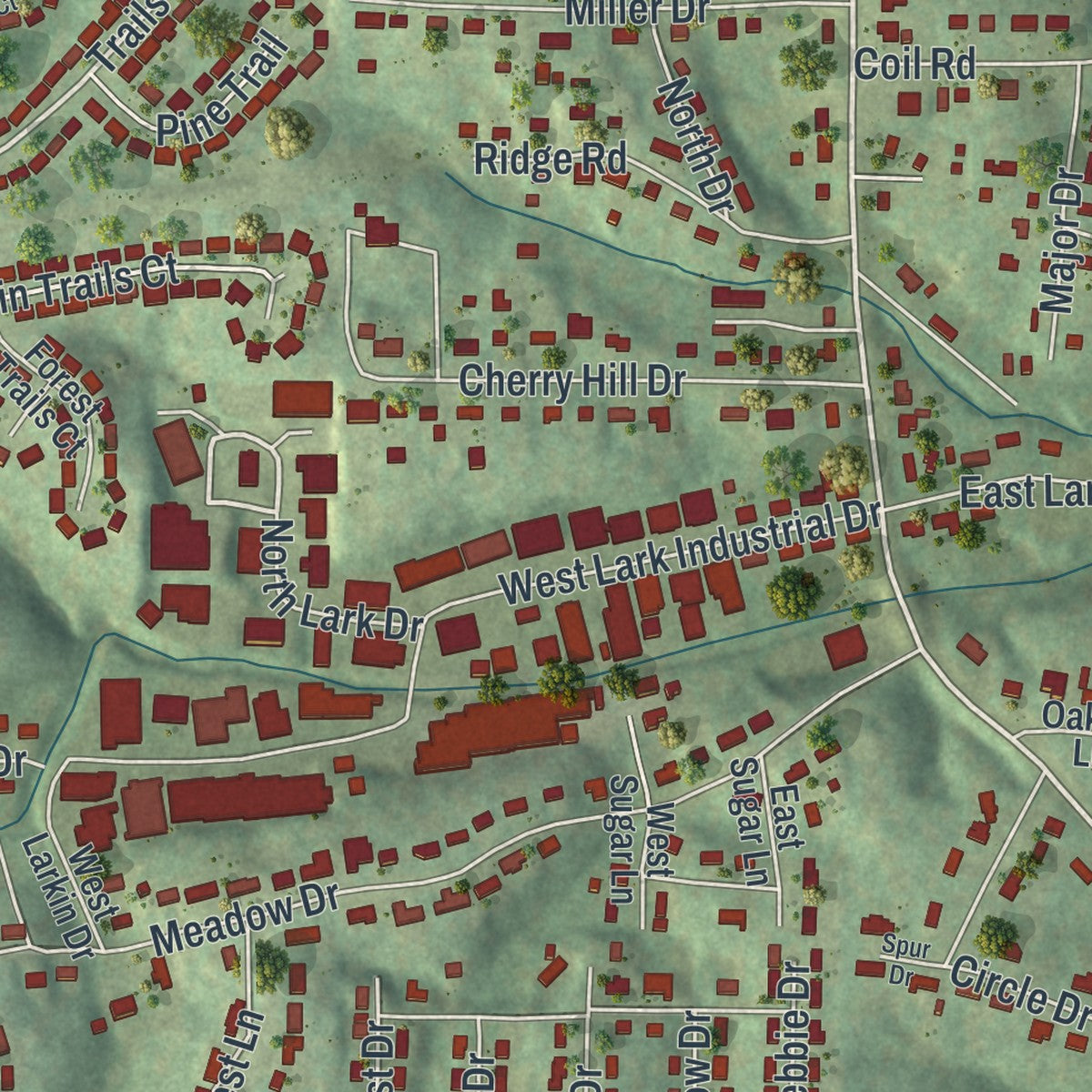 Close-up of the map of Murphy, Missouri print showing street and building detail