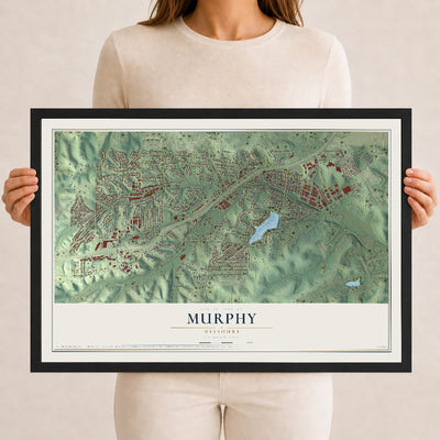 Map of Murphy, Missouri, 12 x 18 inch print in a black wood frame