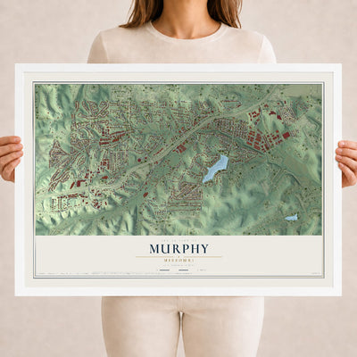 Map of Murphy, Missouri, 18 x 24 inch print in a white wood frame