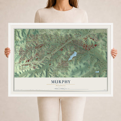 Map of Murphy, Missouri, 24 x 36 inch print in a white wood frame