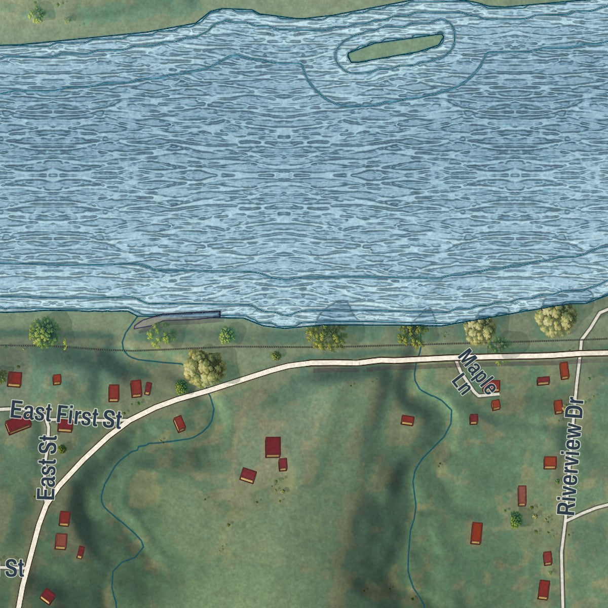 Close-up of the map of Napoleon, Missouri print showing street and building detail