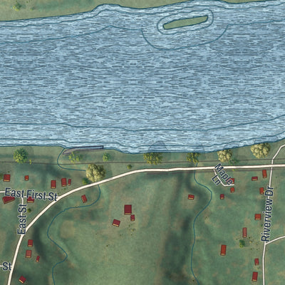 Close-up of the map of Napoleon, Missouri print showing street and building detail