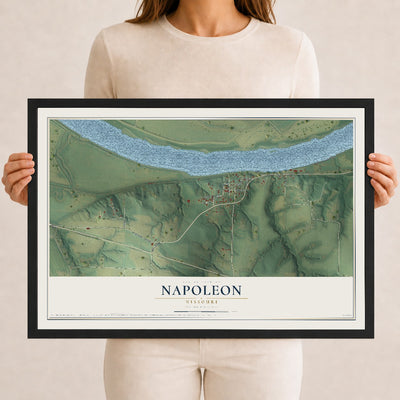 Map of Napoleon, Missouri, 12 x 18 inch print in a black wood frame