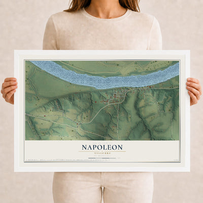 Map of Napoleon, Missouri, 12 x 18 inch print in a white wood frame