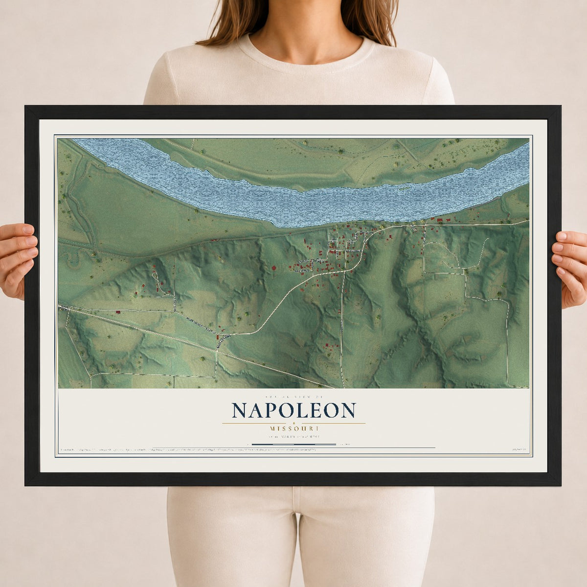 Map of Napoleon, Missouri, 18 x 24 inch print in a black wood frame