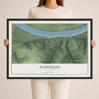 Map of Napoleon, Missouri, 24 x 36 inch print in a black wood frame