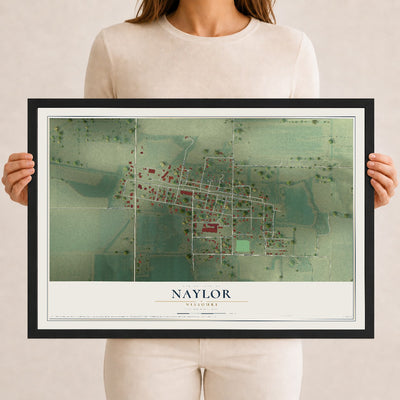 Map of Naylor, Missouri, 12 x 18 inch print in a black wood frame