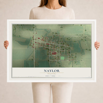 Map of Naylor, Missouri, 24 x 36 inch print in a white wood frame