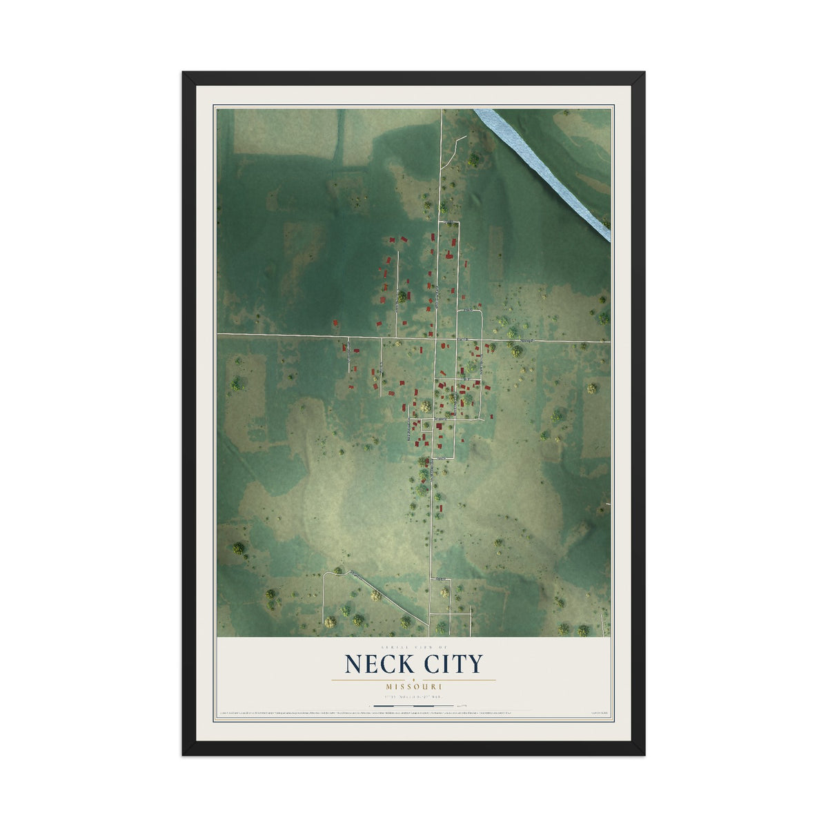 Map of Neck City, Missouri, 12 x 18 inch print in a black wood frame