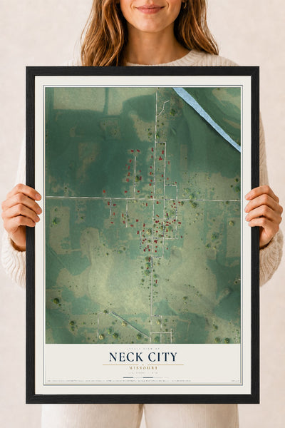 Map of Neck City, Missouri, 18 x 24 inch print in a black wood frame