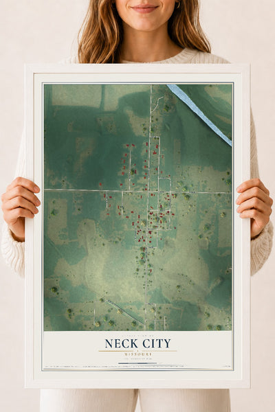 Map of Neck City, Missouri, 18 x 24 inch print in a white wood frame