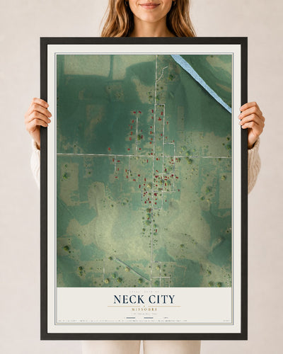 Map of Neck City, Missouri, 24 x 36 inch print in a black wood frame