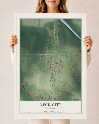 Map of Neck City, Missouri, 24 x 36 inch print in a white wood frame