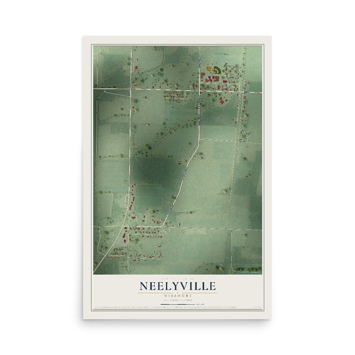 Map of Neelyville, Missouri, 12 x 18 inch unframed archival matte print
