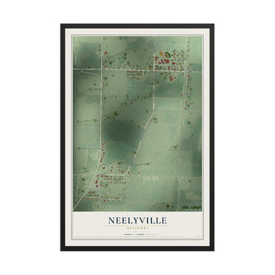 Map of Neelyville, Missouri, 12 x 18 inch print in a black wood frame