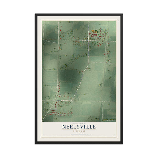 Map of Neelyville, Missouri, 12 x 18 inch print in a black wood frame