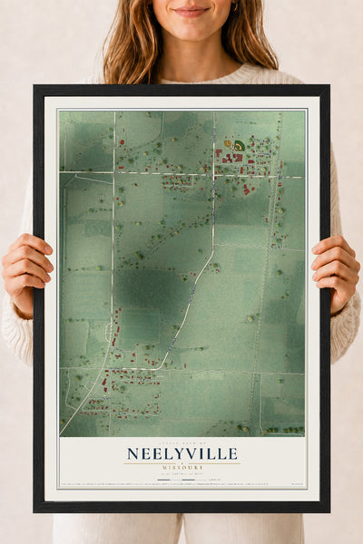 Map of Neelyville, Missouri, 18 x 24 inch print in a black wood frame