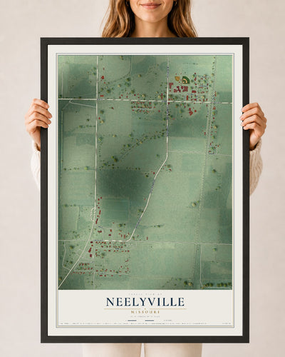 Map of Neelyville, Missouri, 24 x 36 inch print in a black wood frame