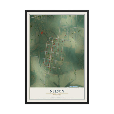 Map of Nelson, Missouri, 12 x 18 inch print in a black wood frame
