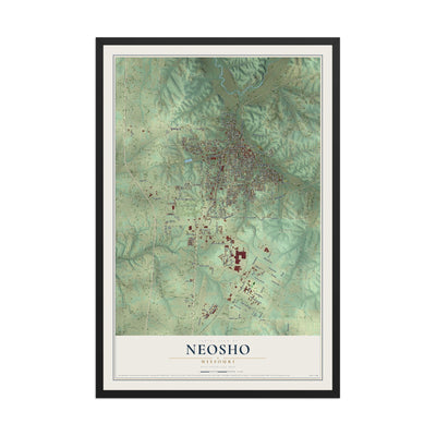 Map of Neosho, Missouri, 12 x 18 inch print in a black wood frame