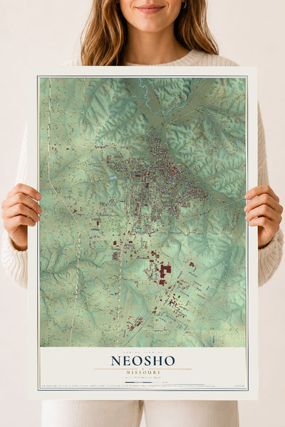 Map of Neosho, Missouri, 18 x 24 inch unframed archival matte print