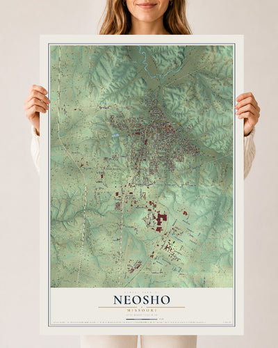 Map of Neosho, Missouri, 24 x 36 inch unframed archival matte print