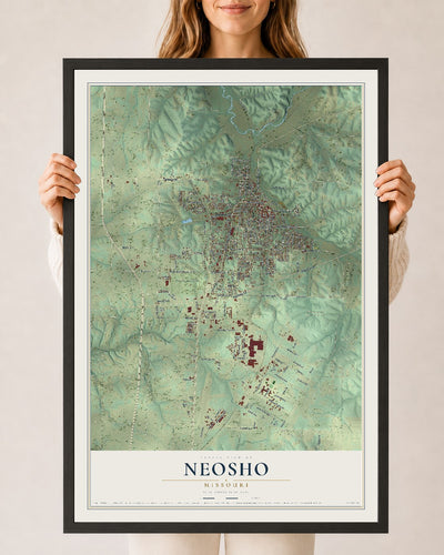 Map of Neosho, Missouri, 24 x 36 inch print in a black wood frame