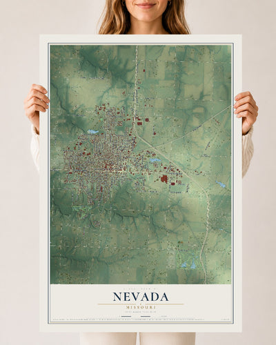 Map of Nevada, Missouri, 24 x 36 inch unframed archival matte print