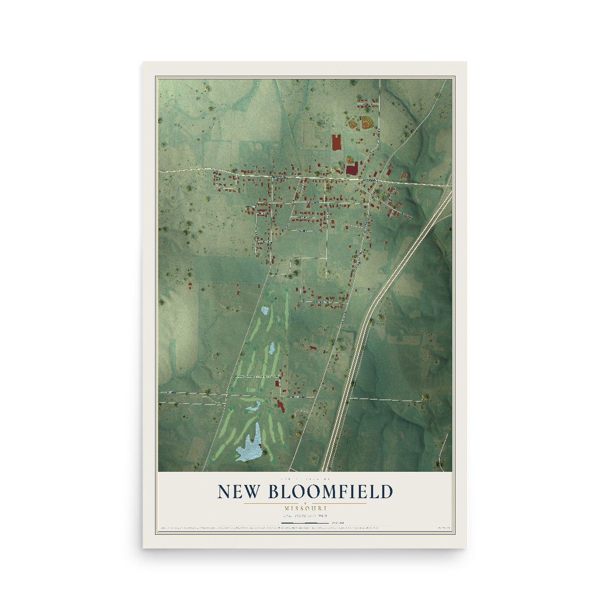 Map of New Bloomfield, Missouri, 12 x 18 inch unframed archival matte print