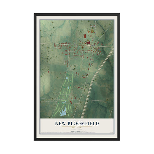 Map of New Bloomfield, Missouri, 12 x 18 inch print in a black wood frame