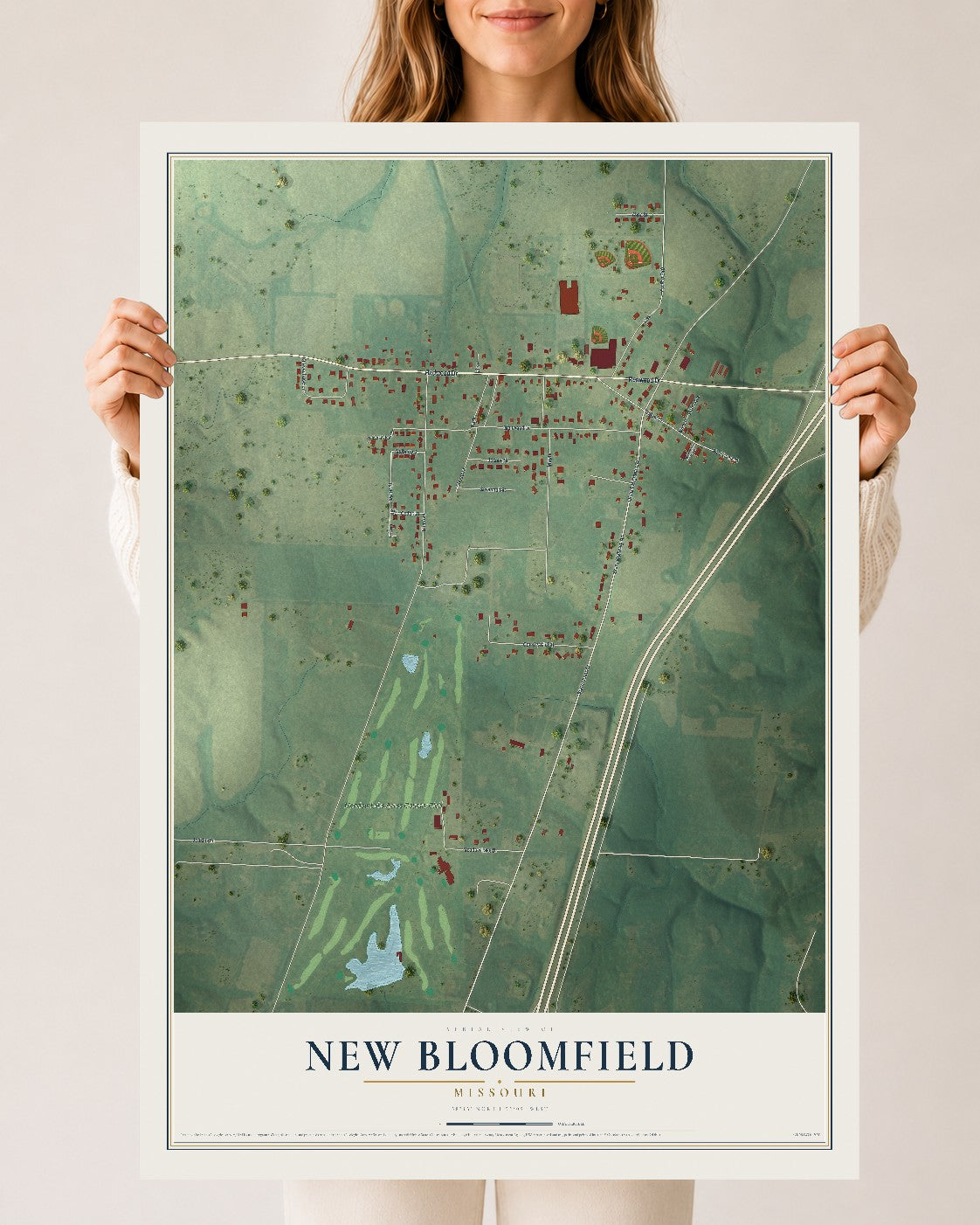Map of New Bloomfield, Missouri, 24 x 36 inch unframed archival matte print