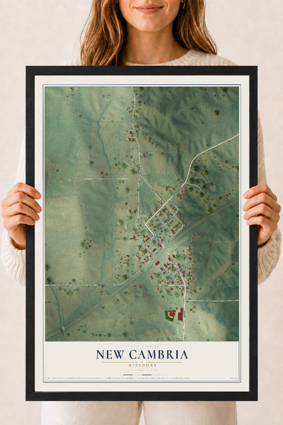 Map of New Cambria, Missouri, 18 x 24 inch print in a black wood frame