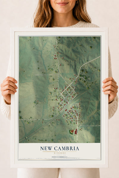 Map of New Cambria, Missouri, 18 x 24 inch print in a white wood frame