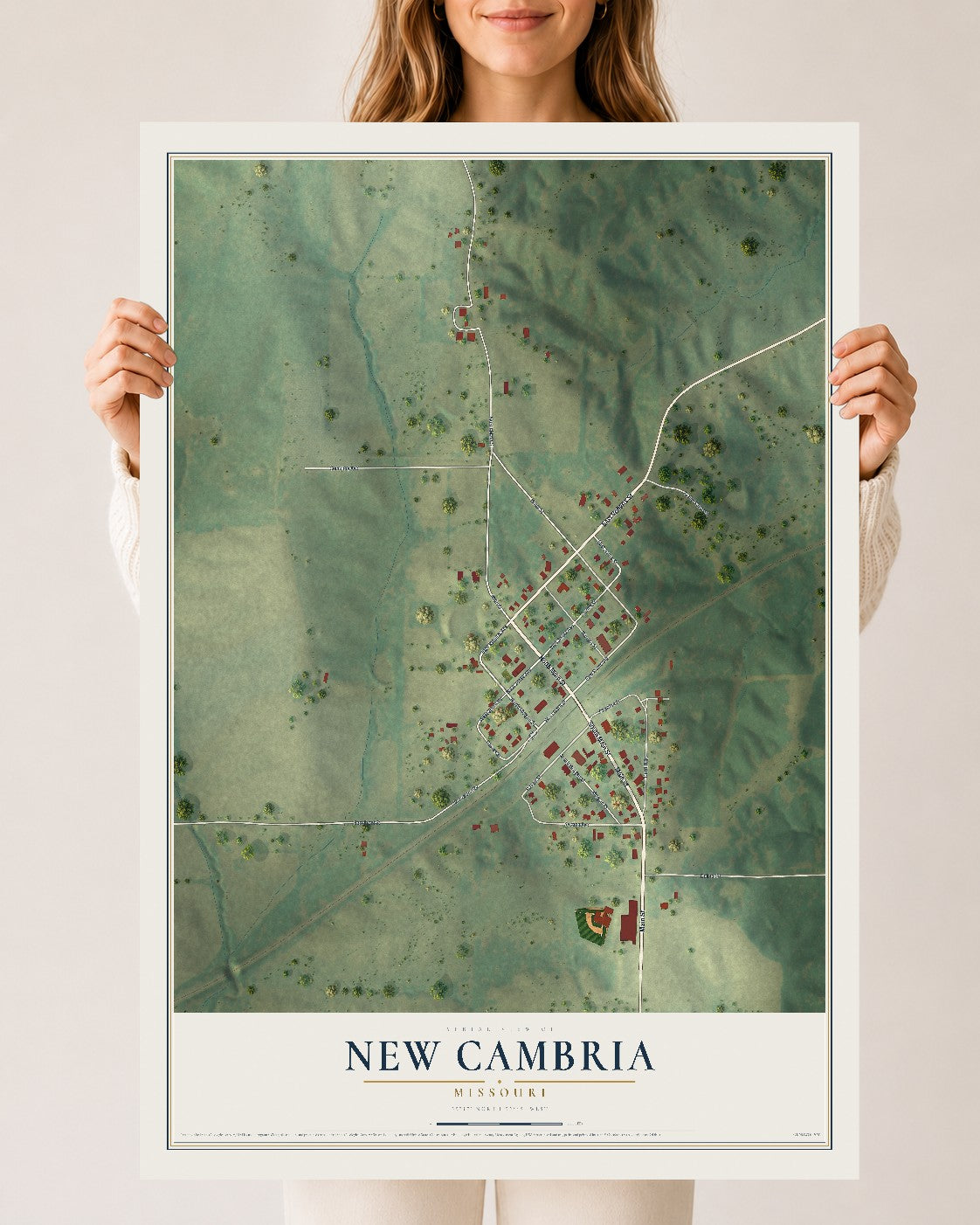 Map of New Cambria, Missouri, 24 x 36 inch unframed archival matte print