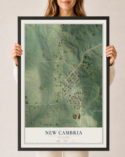 Map of New Cambria, Missouri, 24 x 36 inch print in a black wood frame