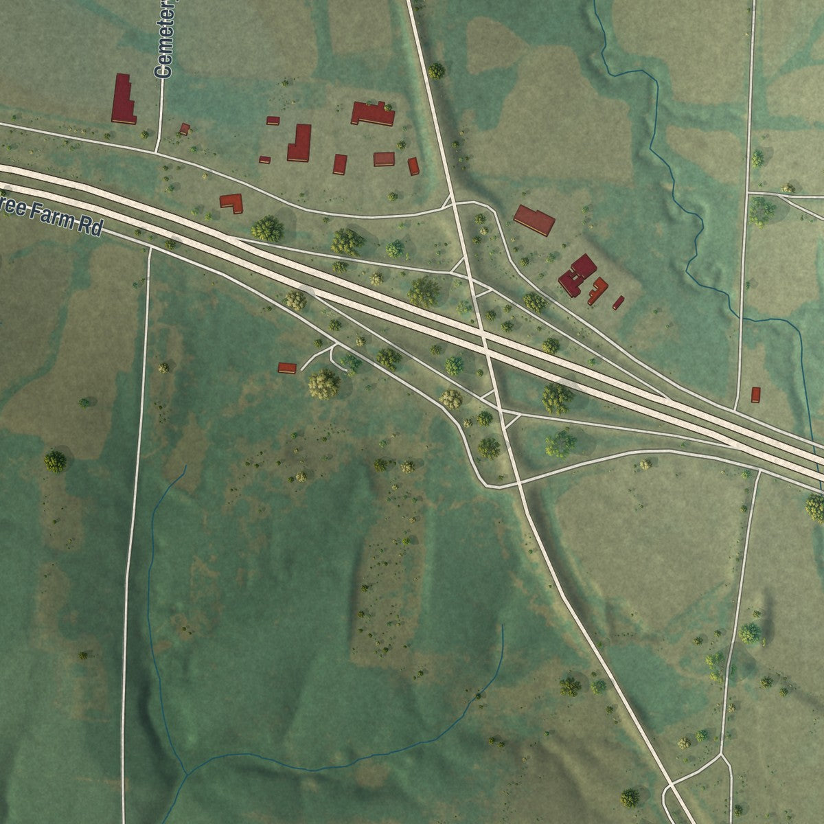 Second close-up of the map of New Florence, Missouri print showing more streets and buildings