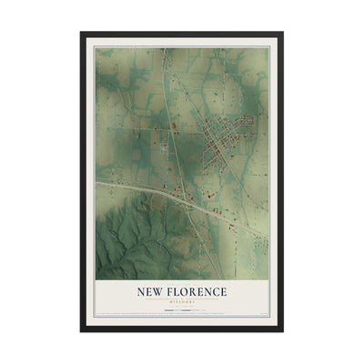 Map of New Florence, Missouri, 12 x 18 inch print in a black wood frame