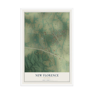 Map of New Florence, Missouri, 12 x 18 inch print in a white wood frame