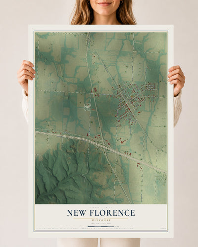 Map of New Florence, Missouri, 24 x 36 inch unframed archival matte print