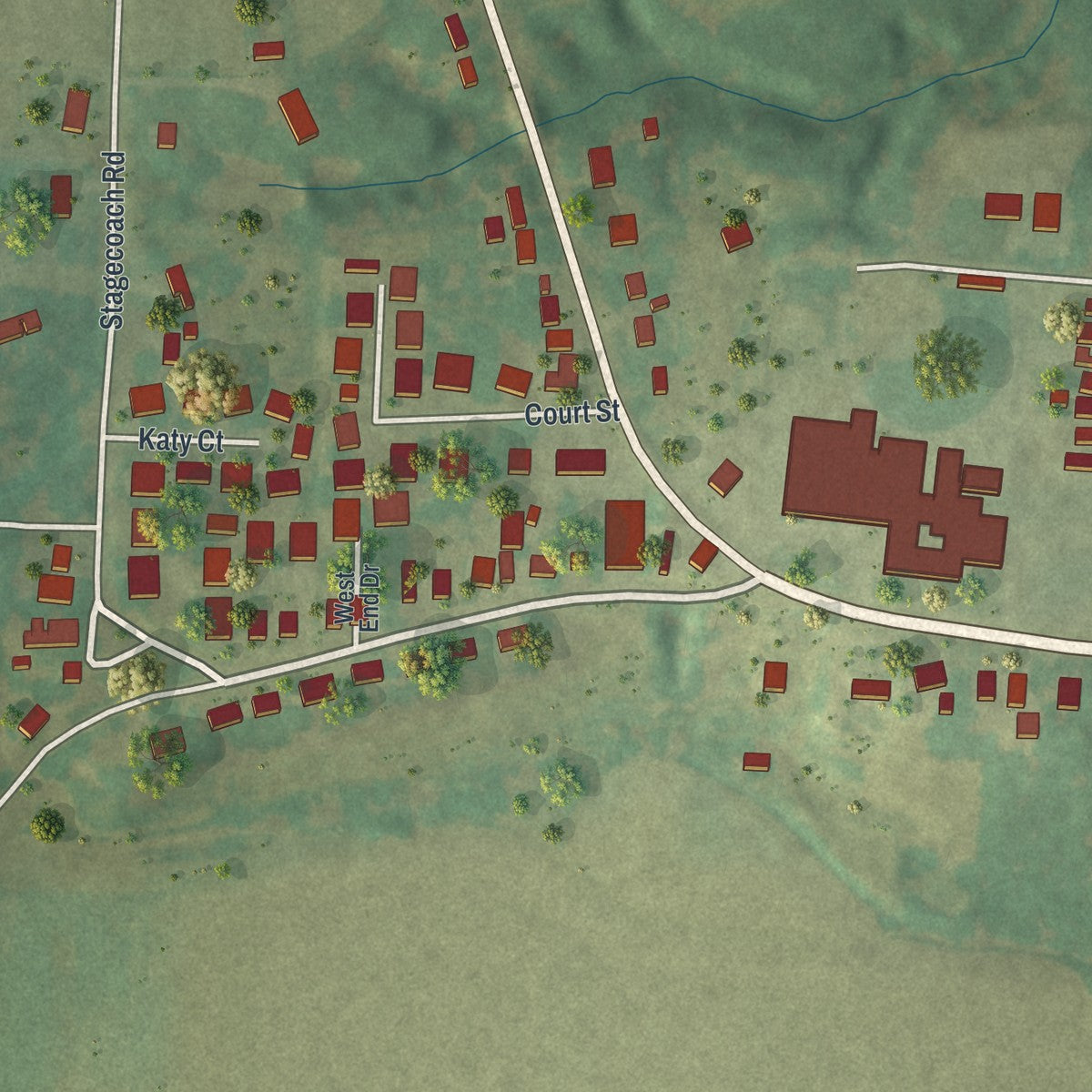 Second close-up of the map of New Franklin, Missouri print showing more streets and buildings