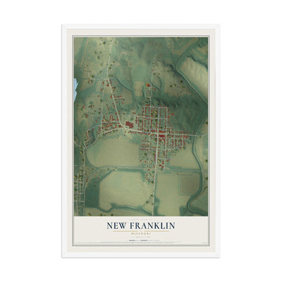 Map of New Franklin, Missouri, 12 x 18 inch print in a white wood frame